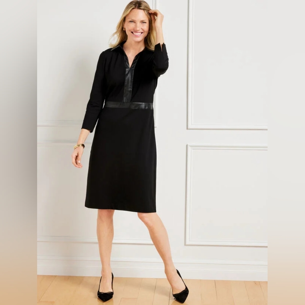 Talbots faux leather trim Ponte dress size 14.